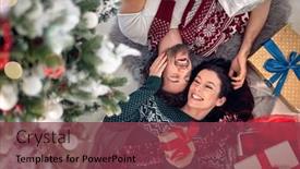  Presentation with sharing - Audience pleasing slides consisting of happy-couple-sharing-gifts backdrop and a tawny brown colored foreground