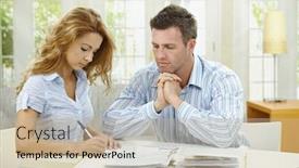  Presentation with financials - Audience pleasing slides consisting of happy-couple-sitting-at-home backdrop and a soft green colored foreground