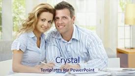  Presentation with financials - Colorful PPT layouts enhanced with happy couple sitting at home planning household financials backdrop and a lemonade colored foreground
