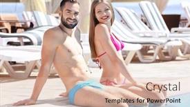  Presentation with swimming pool - Beautiful slides featuring happy couple sitting near swimming pool backdrop and a lemonade colored foreground