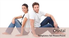  Presentation with floor - Colorful PPT theme enhanced with happy couple sitting on floor backdrop and a  colored foreground