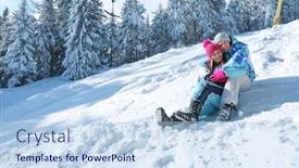  Presentation with snow day - Amazing presentation design having happy couple sitting on snow backdrop and a sky blue colored foreground