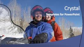  Presentation with purple floral snow - Audience pleasing theme consisting of happy couple sitting on snowmobile backdrop and a ocean colored foreground