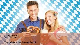  Presentation with bavaria - Slides consisting of happy couple smiling with beer at oktoberfest in bavaria background and a coral colored foreground