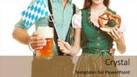  Presentation with bavaria - Presentation design having happy couple smiling with beer and pretzel at oktoberfest in bavaria background and a coral colored foreground
