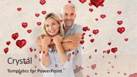  Presentation with parchment - Slide set having happy couple standing and hugging against parchment background and a lemonade colored foreground