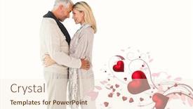  Presentation with valentines - Audience pleasing presentation design consisting of happy couple standing and hugging against valentines heart design backdrop and a cream colored foreground