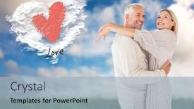  Presentation with cloud - Beautiful PPT theme featuring happy couple standing and hugging against cloud heart backdrop and a light blue colored foreground