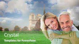  Presentation with notre dame - Slides with happy couple standing and hugging against notre dame cathedral background and a shamrock green colored foreground