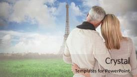  Presentation with eiffel tower - Slide deck featuring happy couple standing with arms around against eiffel tower background and a mint green colored foreground
