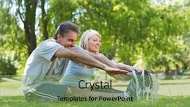  Presentation with happy barber client - Colorful slide deck enhanced with happy couple stretching while sitting backdrop and a seafoam green colored foreground