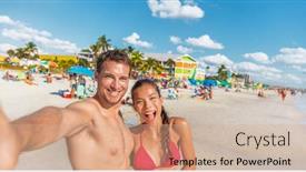  Presentation with pov - PPT theme having happy-couple-taking-fun-selfie background and a coral colored foreground