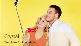  Presentation with photo album cover - Cool new presentation with happy couple taking selfie photo backdrop and a  colored foreground