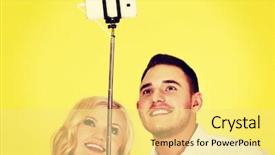  Presentation with selfie - PPT theme with happy couple taking selfie photo background and a  colored foreground