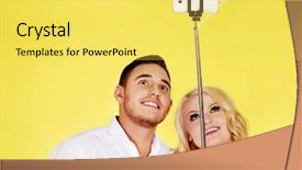  Presentation with photo of armed men - Beautiful PPT layouts featuring happy couple taking selfie photo backdrop and a  colored foreground