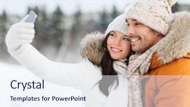  Presentation with selfie - Beautiful PPT theme featuring happy-couple-taking-selfie backdrop and a sky blue colored foreground
