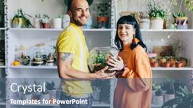  Presentation with magic shop - Presentation design having happy-couple-the-owners and a ocean colored foreground