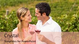  Presentation with toasting - Amazing slide set having happy couple toasting glasses of wine in vineyard backdrop and a coral colored foreground