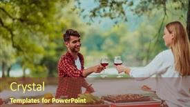  Presentation with outdoor party - Slide set with happy-couple-toasting-red-wine background and a tawny brown colored foreground