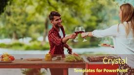  Presentation with outdoor party - PPT theme consisting of happy-couple-toasting-red-wine background and a tawny brown colored foreground