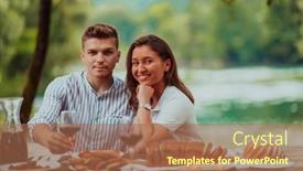  Presentation with outdoor party - Slide deck consisting of happy-couple-toasting-red-wine background and a coral colored foreground