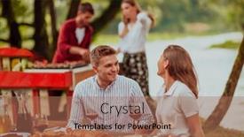  Presentation with outdoor party - Presentation design enhanced with happy-couple-toasting-red-wine background and a coral colored foreground