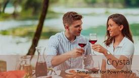  Presentation with outdoor party - PPT theme having happy-couple-toasting-red-wine background and a coral colored foreground