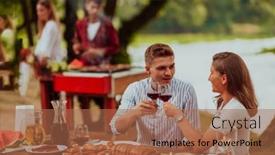  Presentation with outdoor party - Slide deck having happy-couple-toasting-red-wine background and a coral colored foreground