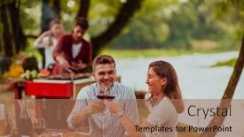  Presentation with outdoor party - Theme with happy-couple-toasting-red-wine background and a coral colored foreground