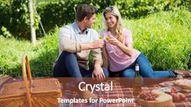  Presentation with toasting - Presentation design enhanced with happy couple toasting wineglasses while sitting on picnic blanket background and a red colored foreground