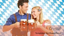  Presentation with oktoberfest - Audience pleasing presentation design consisting of happy-couple-toasting-with-beer backdrop and a coral colored foreground