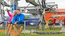  Presentation with lift - Slides with happy couple traveling by chair lift enjoying landscape background and a yellow colored foreground