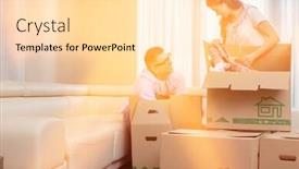  Presentation with new home - PPT layouts with happy-couple-unpacking-cardboard-boxes background and a lemonade colored foreground