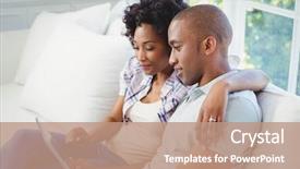  Presentation with tablet broken - PPT theme having happy couple using tablet background and a coral colored foreground