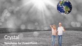  Presentation with walking - Audience pleasing theme consisting of happy couple walking holding hands against field with glowing sky backdrop and a gray colored foreground