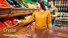  Presentation with grocery store - Audience pleasing PPT theme consisting of happy-couple-with-basket backdrop and a red colored foreground