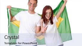 Presentation with brazil - Beautiful presentation theme featuring happy couple with brazil flags backdrop and a light blue colored foreground