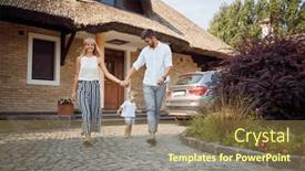  Presentation with walking together - Presentation theme with happy-couple-with-child-together background and a coral colored foreground