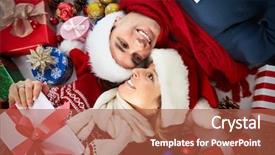 Presentation with gifts - Cool new slide deck with happy couple with christmas gifts backdrop and a red colored foreground