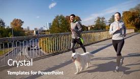  Presentation with sport - Theme with happy couple with dog running background and a gray colored foreground