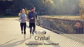  Presentation with sport - Colorful theme enhanced with happy couple with dog running backdrop and a soft green colored foreground