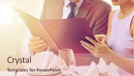  Presentation with restaurant menu - Cool new PPT theme with happy couple with menu backdrop and a  colored foreground