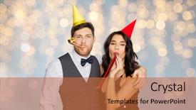  Presentation with party lights - Slides enhanced with happy couple with party blower background and a  colored foreground