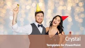 Presentation with party lights - PPT layouts consisting of happy couple with party blower background and a coral colored foreground