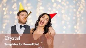  Presentation with party lights - PPT theme consisting of happy couple with party blower background and a  colored foreground