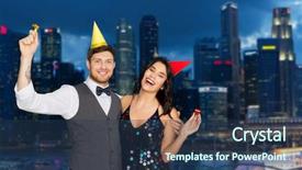  Presentation with birthday celebration - Presentation theme with happy couple with party blower background and a ocean colored foreground
