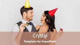  Presentation with mini birthday cake celebration - Presentation enhanced with happy couple with party blower background and a  colored foreground