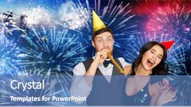  Presentation with firework - Presentation theme having happy couple with party blower background and a  colored foreground