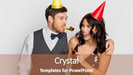 Presentation with mini birthday cake celebration - Colorful slide deck enhanced with happy couple with party blower backdrop and a red colored foreground