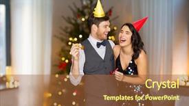  Presentation with party lights - Cool new slide deck with happy couple with party blower backdrop and a  colored foreground